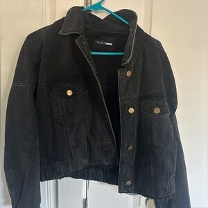 Cropped Distressed Black Denim Jacket